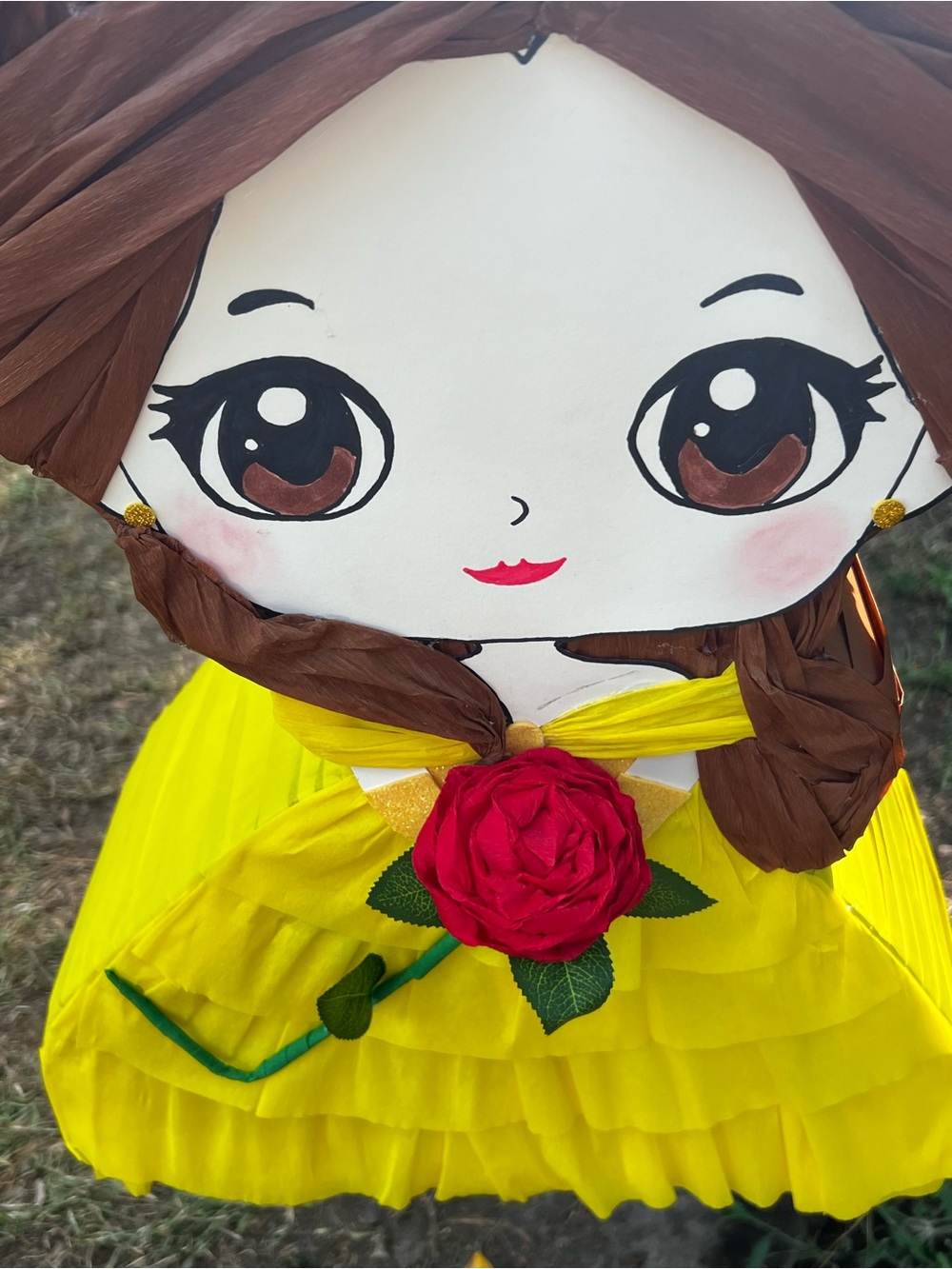 Yellow Princess Doll Piñata with Brown Hair - Party Decoration - Picture 9 of 9